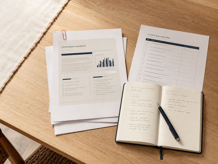 Two people reviewing a governance document, one highlighting a passage