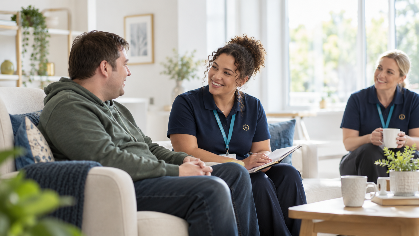 A person being listened to in a calm support setting